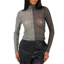 (12 UK, Black/Cream) Brave Soul Womens/Ladies Illusion Mesh Mock Neck Top