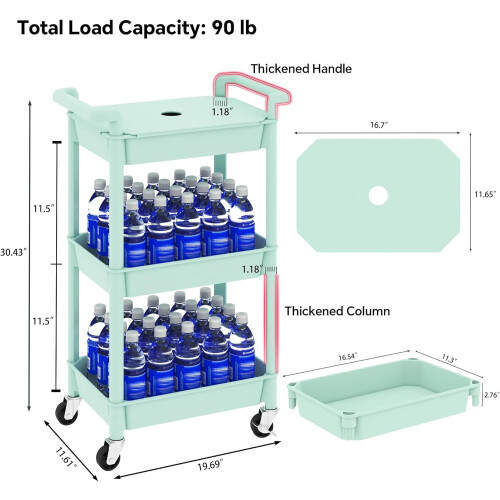 3-Tier Rolling Cart with Detachable Tray Top 1