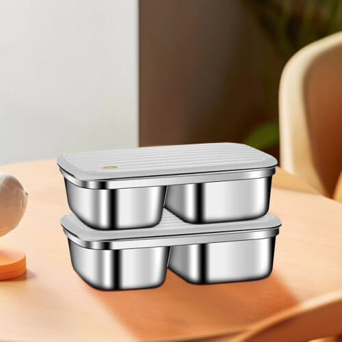 Bento-Box aus Edelstahl mit 3 Fächern, lebensmittelecht, Edelstahl 304 2