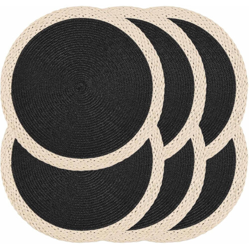 Schwarze, gewebte Platzsets, rund, 38 cm Durchmesser, 6er-Set 1