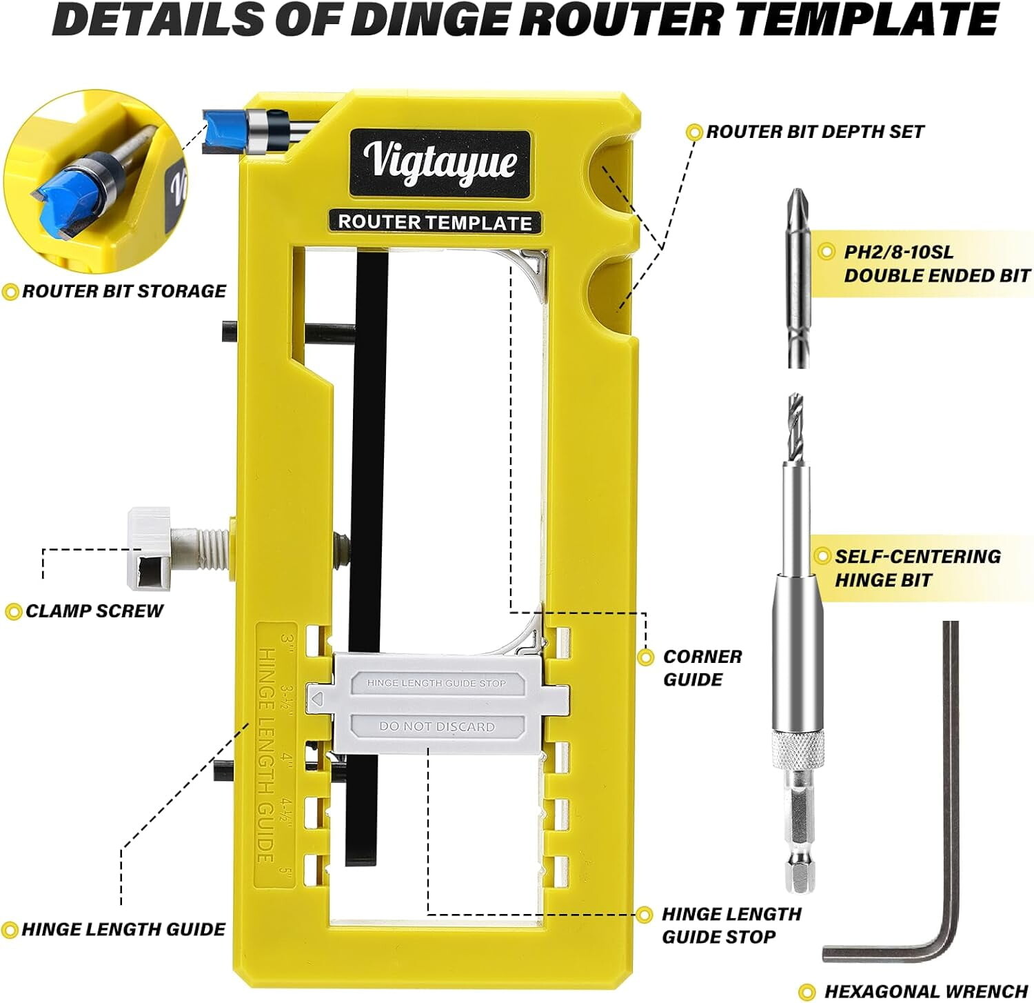 Door Hinge Jig Router Template for 3 to 5 Inch Square or on OnBuy