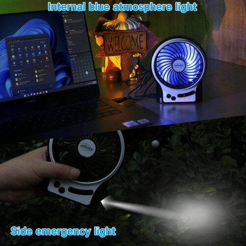Mini stolní ventilátor s LED světlem, 3 rychlosti, 4,9 palce, černý 1
