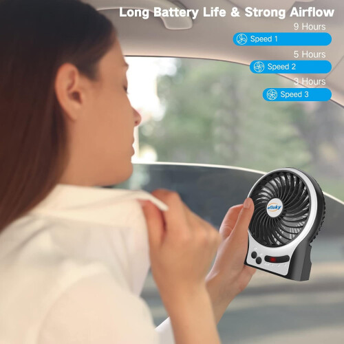 Mini stolní ventilátor s LED světlem, 3 rychlosti, 4,9 palce, černý 2