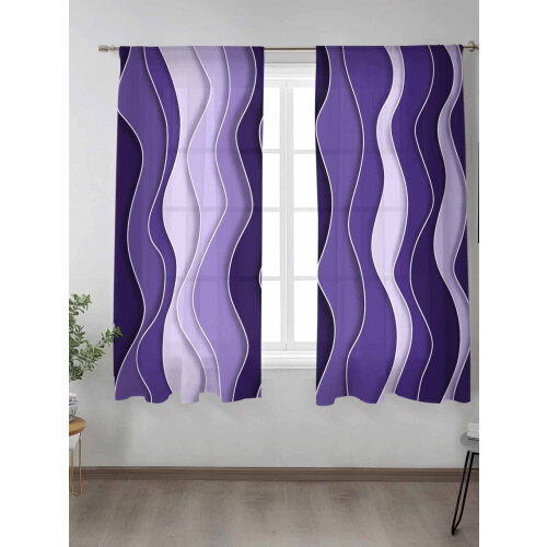 Sheer Curtains Purple Gradient Waves 52x63 Inch 2 Panels 1