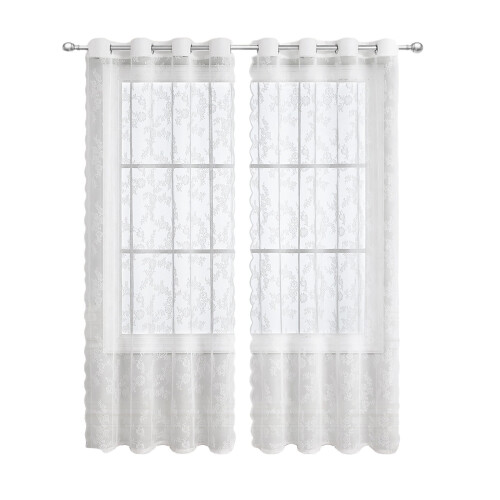 Halvtransparenta gardiner med öljetter i vit polyester 100x200cm 1