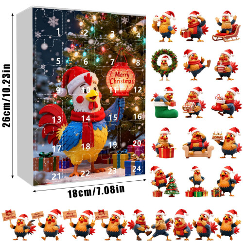 Calendrier de l'Avent de 24 pièces avec décorations de poulet de Noël 2