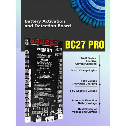 WEMON BC27 Pro Mobile Phone Battery Activation Board Voltage Current Test Charging Detector for IPhone17 Android Repair 2