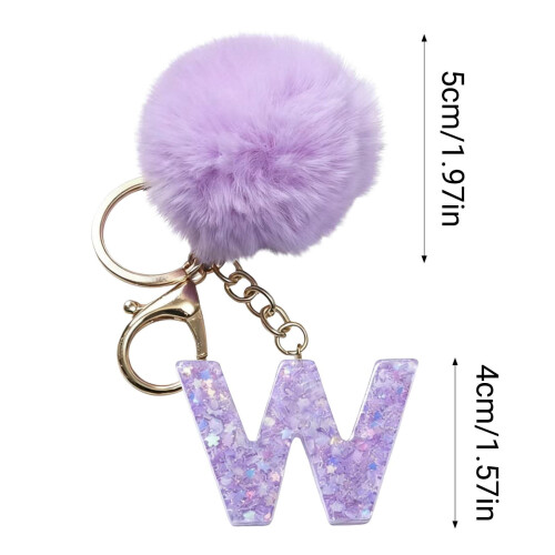 Purple Velvet Ball Keychain Set with Initial Personalization 1