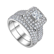 Princess Square Diamond Ring Set for Women 2 pcs