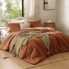 Terracotta queen comforter set 3-piece burnt orange pinch