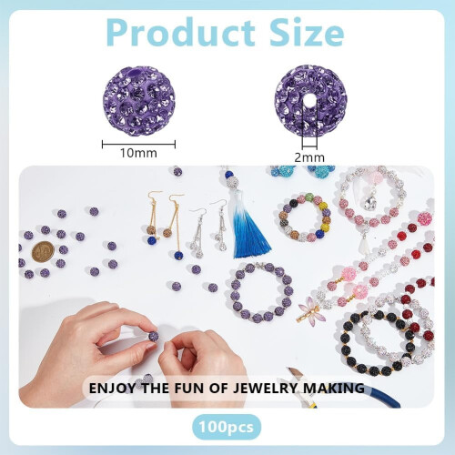 Lilla polymerleireperler med strass 10 mm runde 100 1