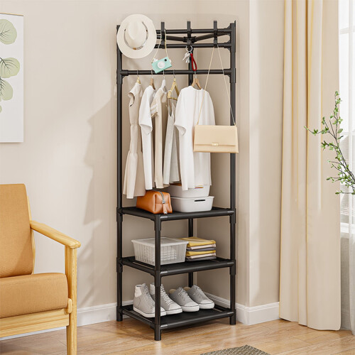 Narrow Coat Rack Shoe Bench with Storage 3-in-1