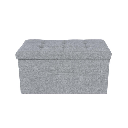Fabric Storage Ottoman - Linen Fabric - Light Grey - Versatile Folding Toy Box 1