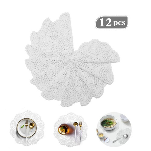 Sets de table en coton blanc crocheté avec napperons en dentelle (12 pièces) 1