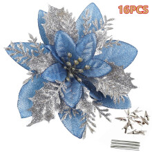 Gold Red Poinsettia Christmas Ornaments 16 pcs