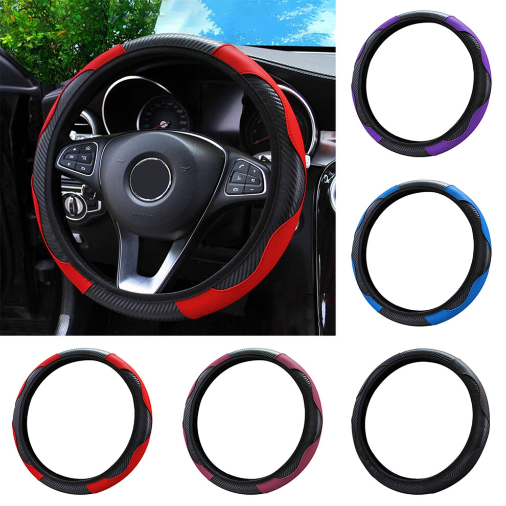 Steering Wheel Cover Faux Leather Carbon Fiber 15 Inch 901175731068