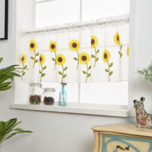 Boho sunflower embroidered voile kitchen valance one panel