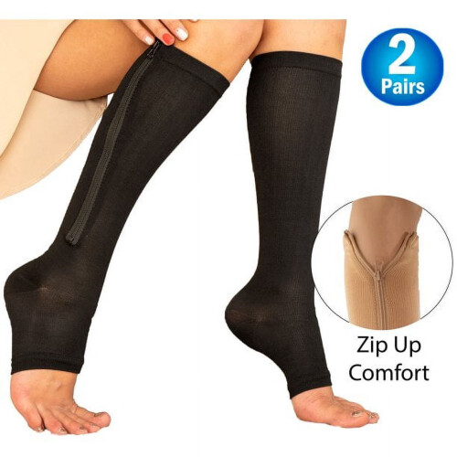 Compression Socks 20-30 mmHg Knee High Open Toe 2 Pairs