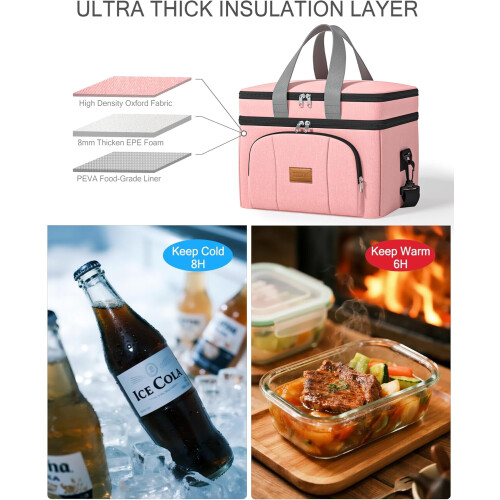 Boîte à lunch isotherme à double compartiment 12 L Rose 2