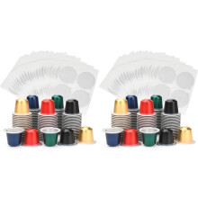 Fillable Empty Aluminum Foil Capsules Coffee Pods Compatible,Make Own Espresso Coffee Cups Filters (200 Pods+200 Lids)