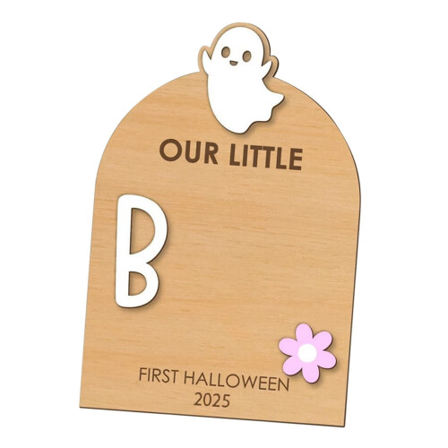Træfodaftryksplakette til babyens første Halloween 2