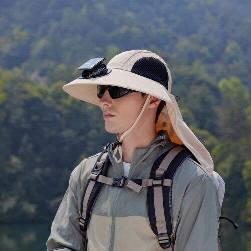 Cappello a secchiello con ventilatore solare e copricollo con protezione UV UPF50+ 1