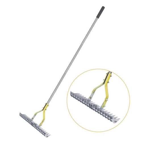 Thatch Rake Dethatcher - 15-Inch Wide Lawn Rake, Stainless Steel Adjustable Handle Garden Rake 1