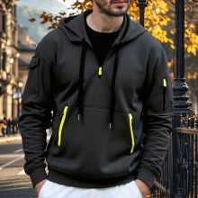 Casaco de moletom masculino casual com bolsos e zíper de 1/4 (1 peça)