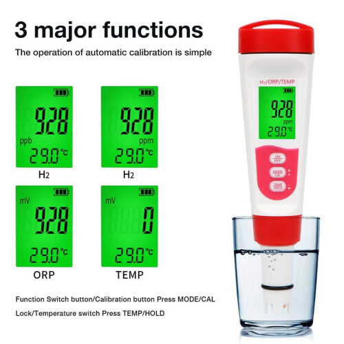 Tester vodíku ve vodě H2TEMP ORP metr 0-2400ppb 1