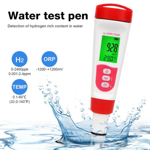 Tester vodíku ve vodě H2TEMP ORP metr 0-2400ppb 2