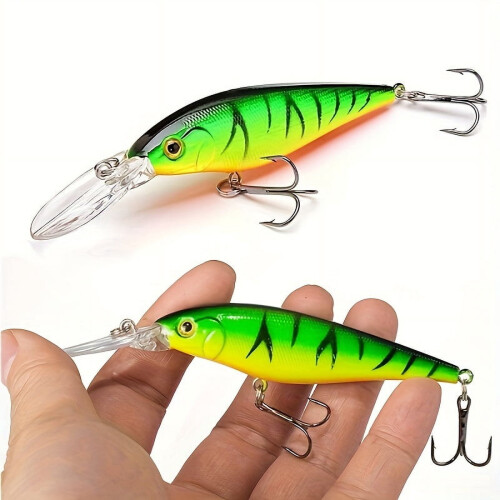 Δόλωμα Minnow με ρίγες, πράσινο και κίτρινο, 2 τεμάχια 1