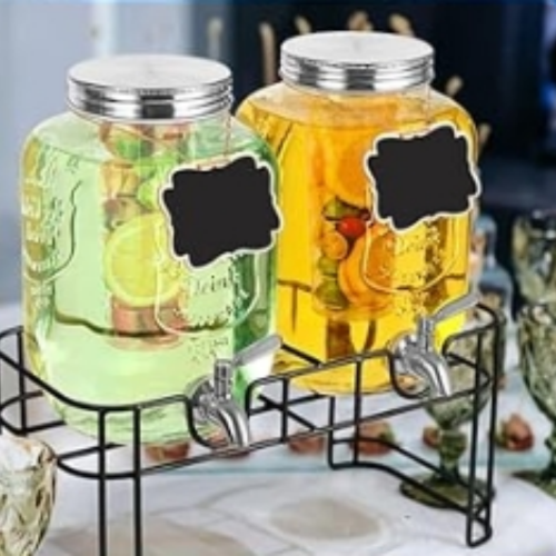 Glass Drink Dispenser with Stand Ice Core 2-Pack 2