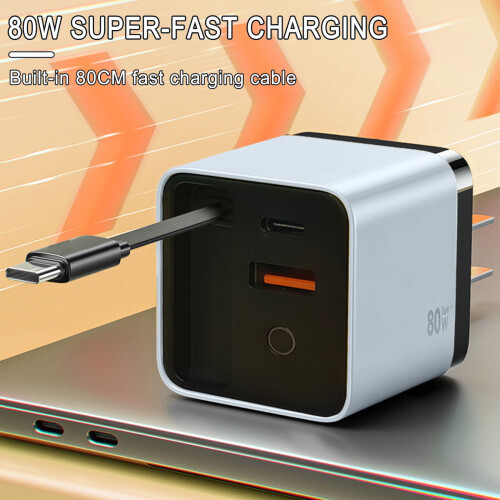 80W All-in-One Wall Charger with USB-C Cable and 2 USB Ports 2