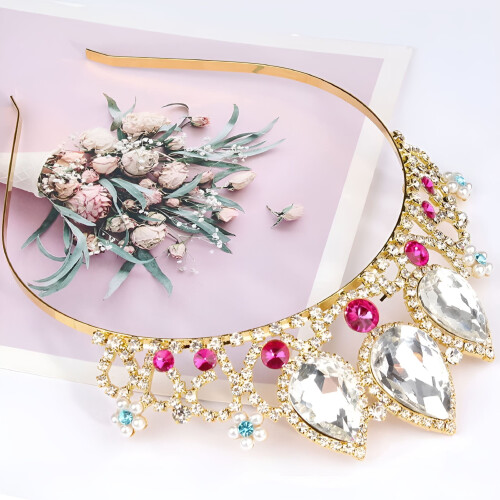 Prinsesse Tiara Rhinestone Krone Hårtilbehør Gull 1