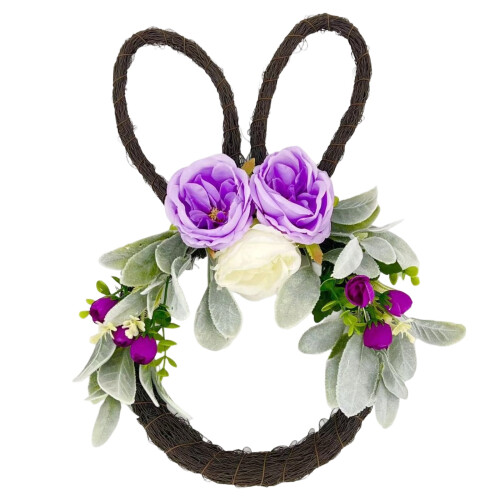 Påskharekrans med konstgjorda blommor 35 cm 2