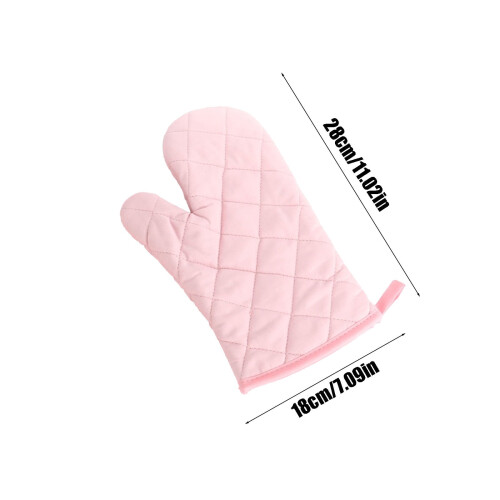 Oven Mitts Solid Color Heat Resistant Non-Slip 1 Pair Pink 2