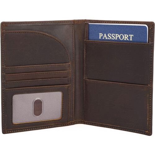 Full Grain Leather Passport Holder Bifold 2 pcs Dark Brown 1