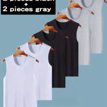 (2white+2black+2gray, 38) [Men's Sleeveless Vests] 6pcs Men's Vests Wide Shoulder Sleeveless T-Shirts Base Layer Underwear Thin Solid Round Neck