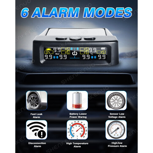 Sistema TPMS per camper con ricarica solare, 6 sensori e display LCD. 1