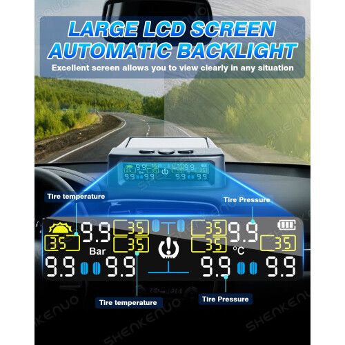 Sistema TPMS per camper con ricarica solare, 6 sensori e display LCD. 2