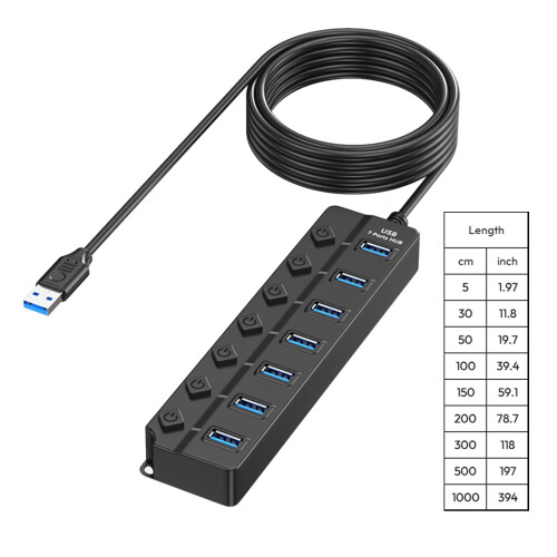 Concentrador USB con opciones de 7 y 4 puertos, conmutable, datos 2