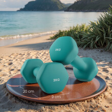(Blue) Set of 2 Neoprene Hex Dumbbells, 2 x 3 kg, with Dumbbells Bars, Home Training