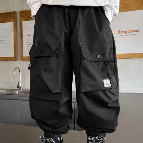 Boys Cargo Pants Vintage Style Solid Color Breathable 4-5 1