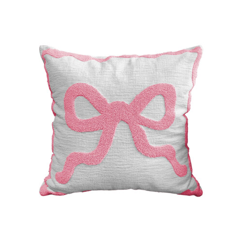 Almohada rosa con lazo de San Valentín y relleno de algodón comprimido. 1