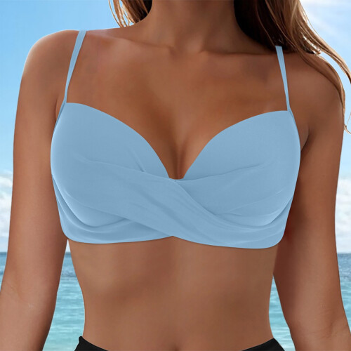 Top de bikini triangular tipo halter para mujer, acolchado, liso. 1