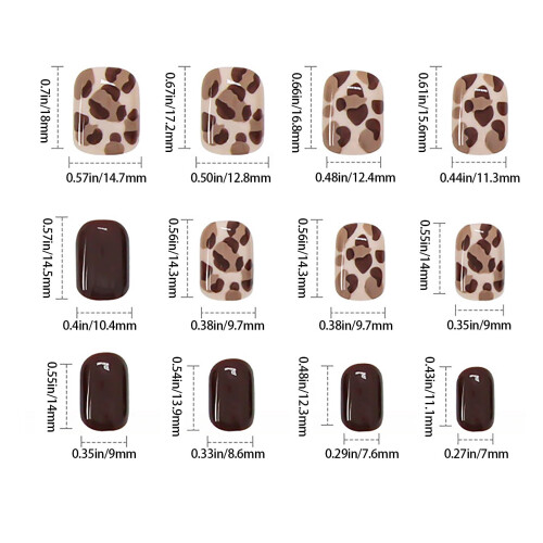 Brune Leopard Fulddækkende Negle 24Pieces Korte med 2