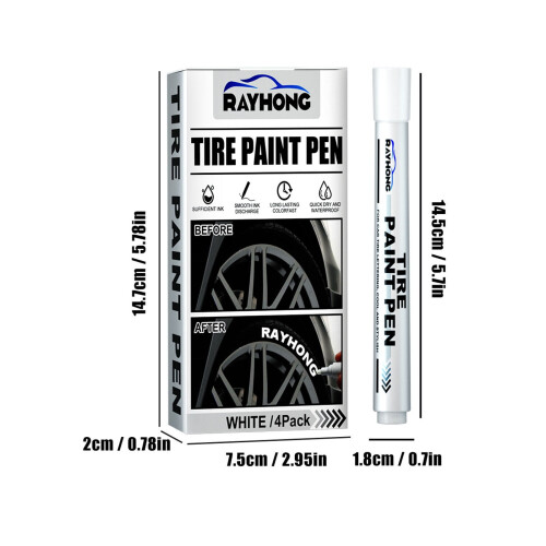 White Tire Paint Marker Pen Waterproof Permanent 4-Pack 2