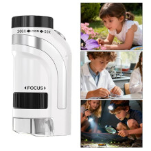 Kids Pocket Microscope 50x-300x Magnification with LED Light, Portable Handheld Digital Microscope for Children B