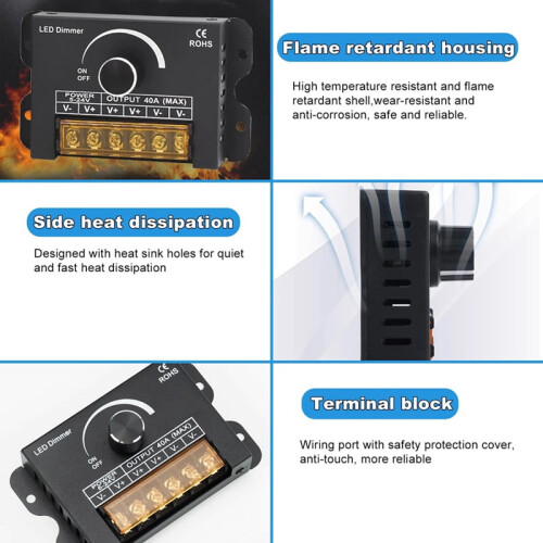 12V LED-dimmer med RF-fjernkontroll og timer, 5-24V40A 1