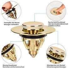 3X Afvoerfitting Wastafel, Universele --Ventielplug, Gootsteen, Messing Anti-Verstoppingszeef, Gootsteenplug, Gootsteenafvoer (Goud)